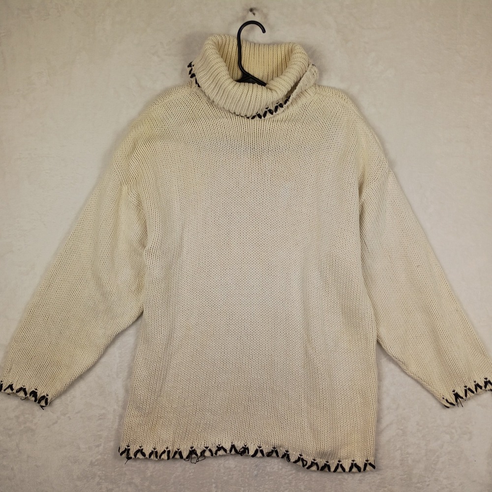 Eddie Bauer Vintage Turtleneck Sweater Womens L Cream Chunky Knit Gorpcore 90s